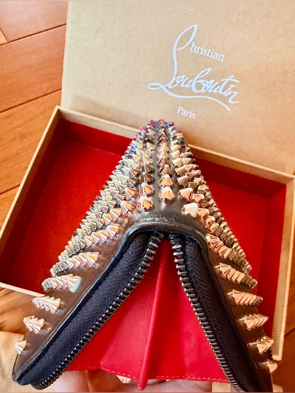 Louboutin Panettone Wallet,Black with Rainbow Spiked Studded Zip Around closure’ - Picture 16 of 16